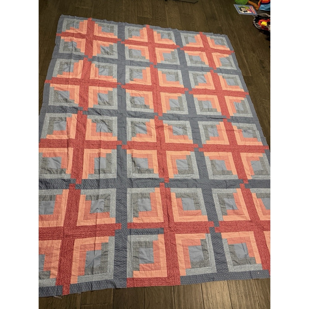 Vintage Red and White Hand Stitched Large Quilt Topper 94 X 72
